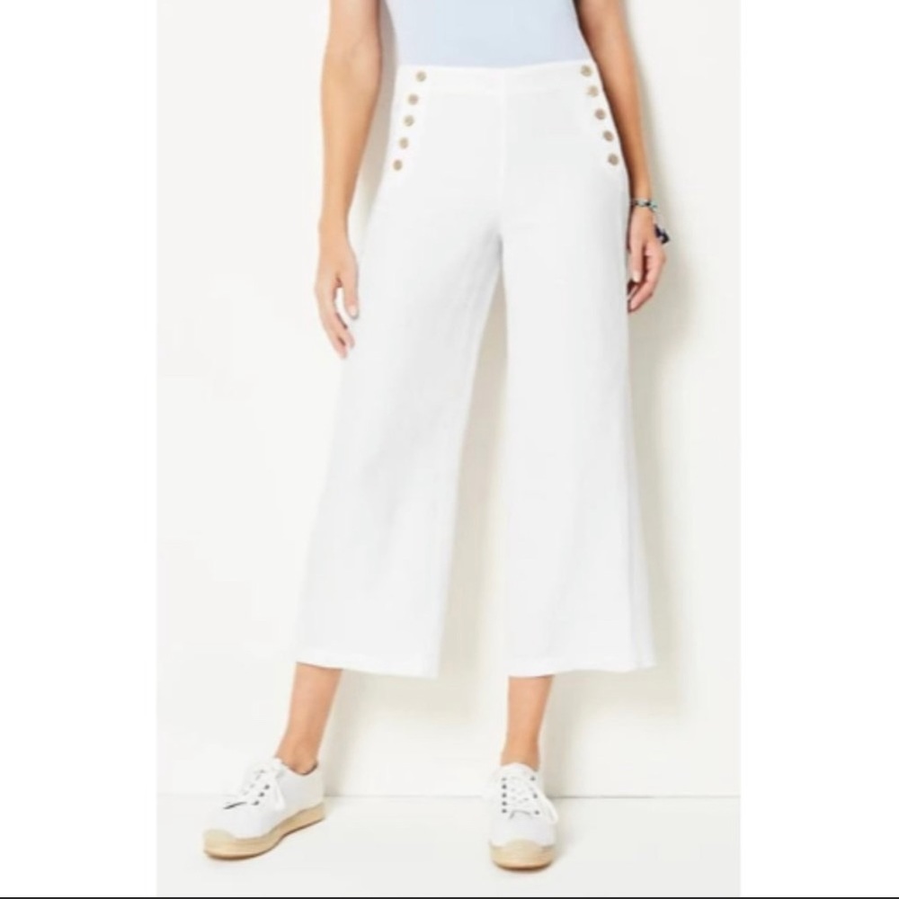 J Jill Love Linen Wide Leg Cropped Sailor Pants White L NWT